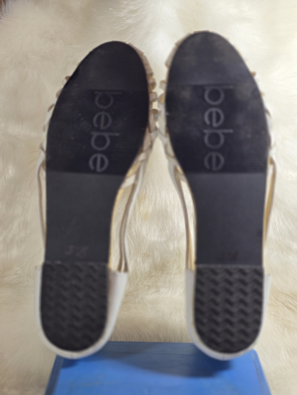 Bebe White Leather Huarache Slip-on Sandals - Picture 8 of 10